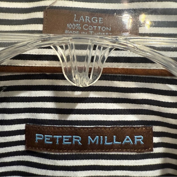 Peter Millar Shirt Mens Size Large Shirt Black Striped Button Down Cotton - Picture 3 of 5